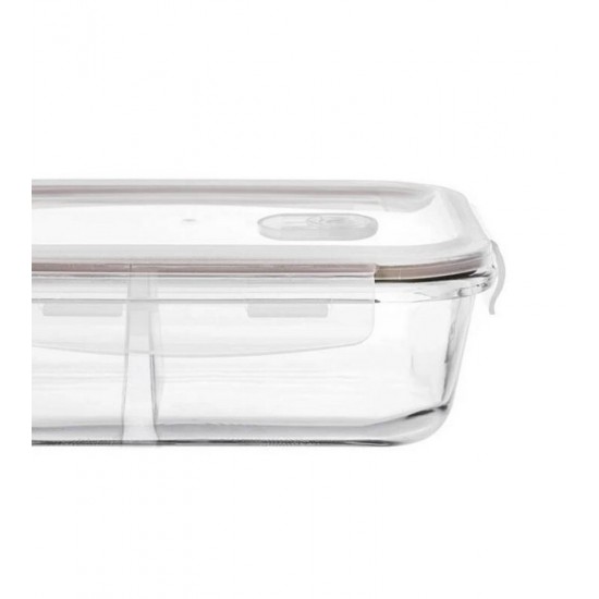 Pote 640ml 13x17,7x6cm Hermético Retangular Em Vidro Borossilicato Com Tampa E Divisória